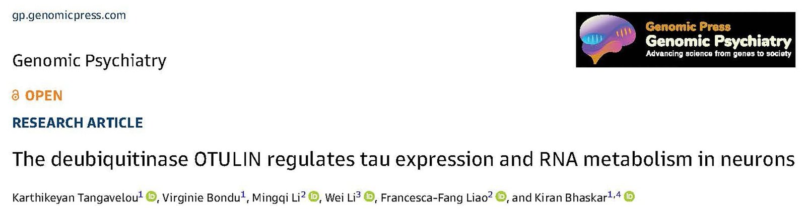 OTULIN tau research paper header - Genomic Psychiatry