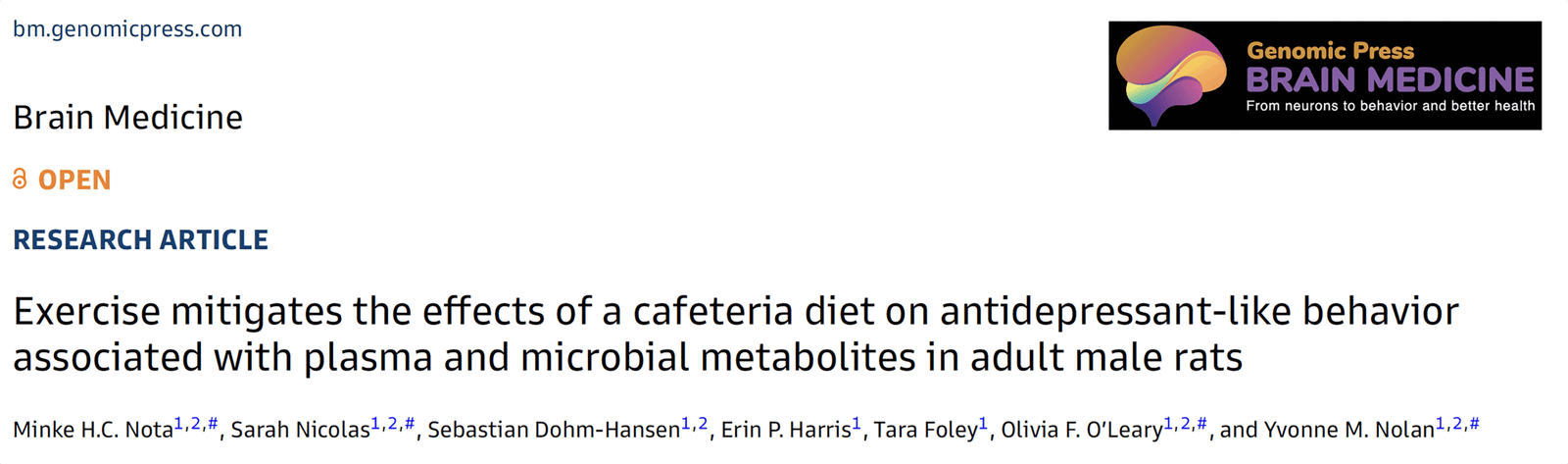 Exercise and cafeteria diet research paper header - Brain Medicine