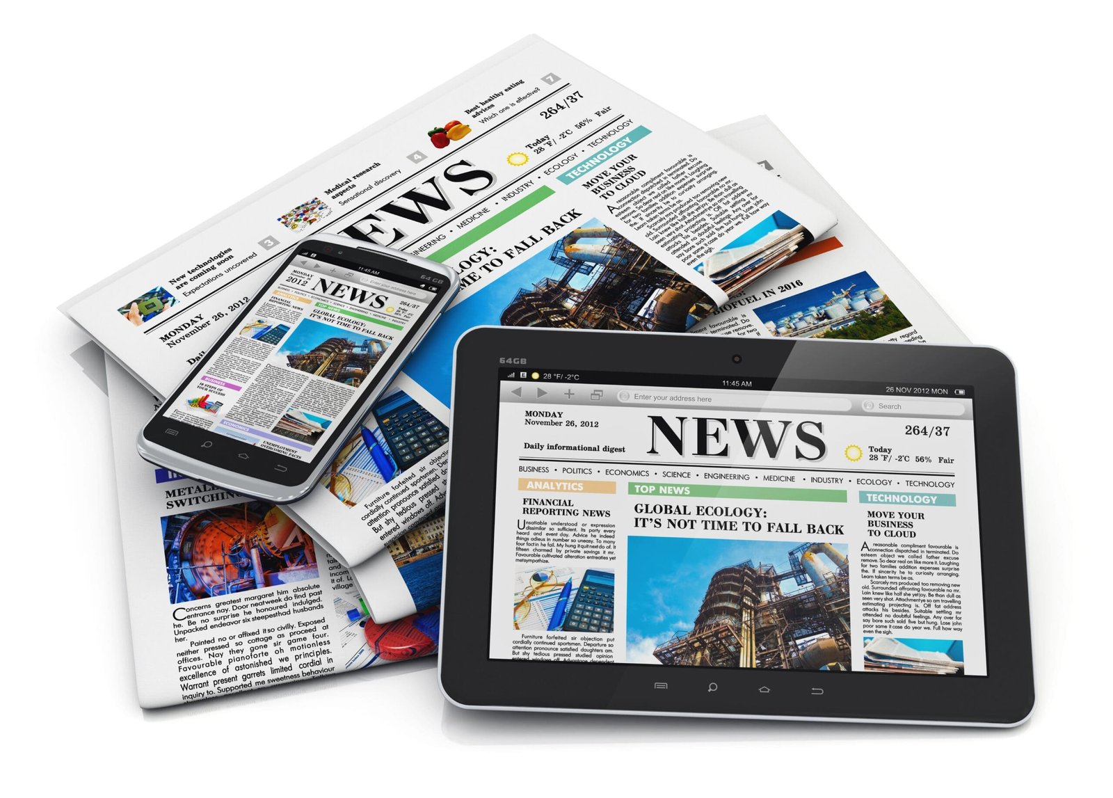 News coverage across print and digital media