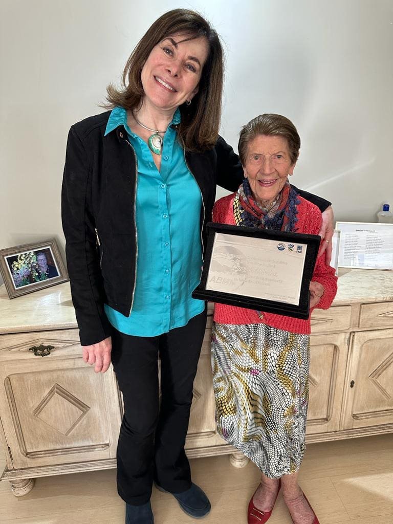 Dr. Mayana Zatz with Laura, 104-year-old swimming champion